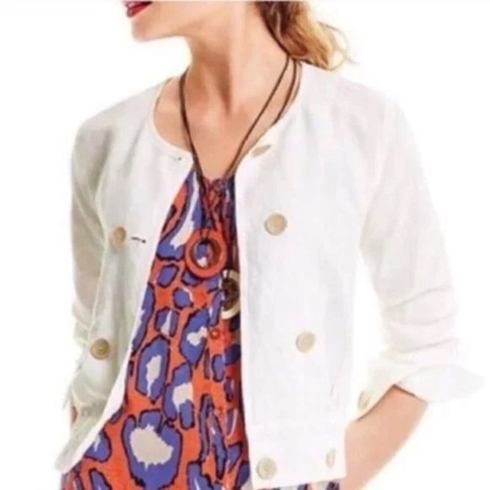 CABI Piazza Linen Blend Jacket Cream Sz XS #5096 EUC